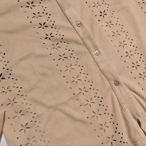 Vintage Puli Tan Button Down Floral Cut Out Blouse Velour  Style Large Festival - Picture 4 of 8